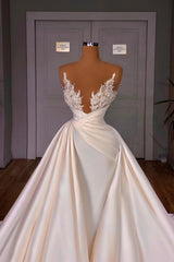 Ivory Wedding Dress A Line Beaded Bridal Dress with Panel Train