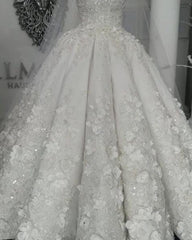Ivory Wedding Dress Crew Neck Ball Gown Bridal Dress with Court Train