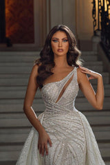 Ivory Wedding Dress Mermaid Sequined Bridal Dress With Panel Train