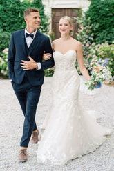 Ivory Wedding Dress Sweetheart Mermaid Tulle Appliques Bridal Dress