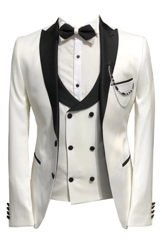 Ivory White Three Piece Peaked Lapel Prom Suit