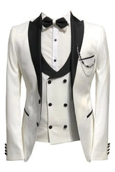 Ivory White Three Piece Peaked Lapel Prom Suit
