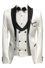Ivory White Three Piece Peaked Lapel Prom Suit