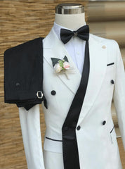 Ivory and Black Prom Suit Notched Lapel Slim Fit Wedding Suit