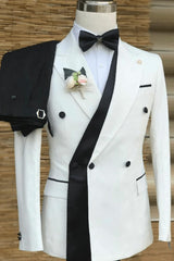 Ivory and Black Prom Suit Notched Lapel Slim Fit Wedding Suit