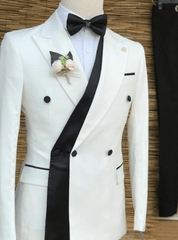Ivory and Black Prom Suit Notched Lapel Slim Fit Wedding Suit
