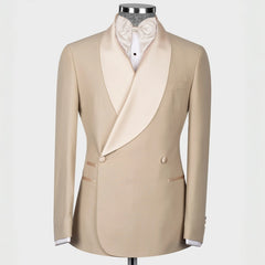 Khaki Double Breasted Shawl Lapel Wedding Suit