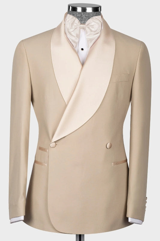 Khaki Double Breasted Shawl Lapel Wedding Suit