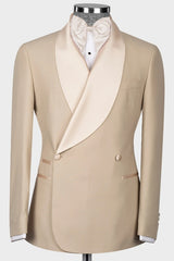 Khaki Double Breasted Shawl Lapel Wedding Suit
