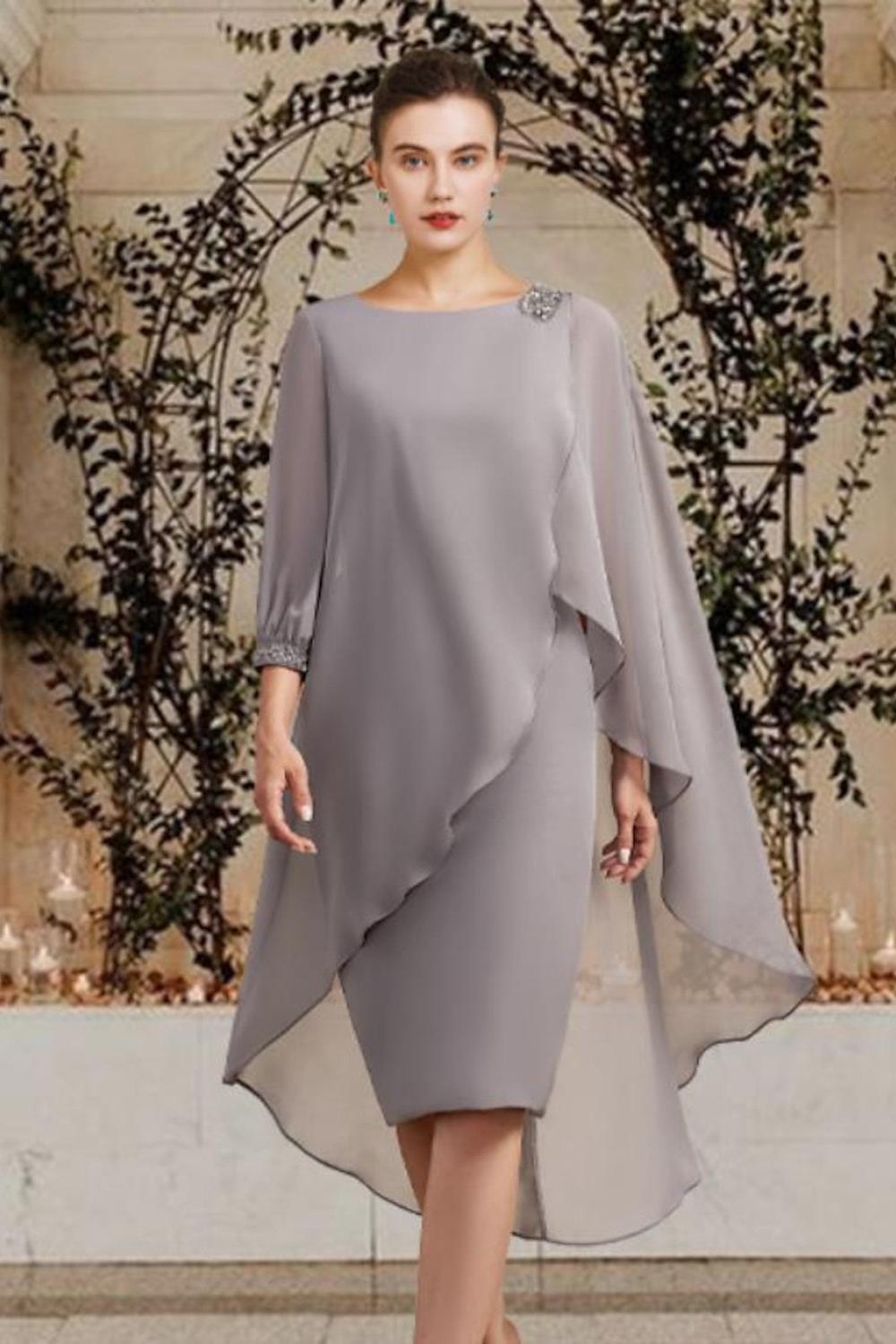 Knee-Length Mother of the Bride Sheath/Column Jewel Neck Dresses