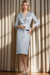 Knee-Length Mother of the Bride V-Keck Sheath/Column Dresses with Lace