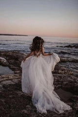 Lace Appliqued Beach Wedding Dress Tulle Off The Shoulder Bridal Gown