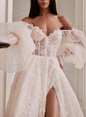 Lace Beach Wedding Dress With Detachable Sleeve