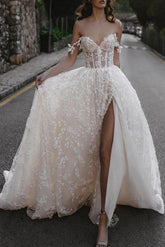 Lace Beach Wedding Dress With Detachable Sleeve