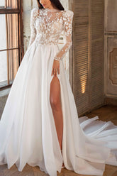 Lace Long Sleeves High Neck Wedding Dresses Organza