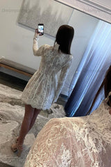 Lace Short Wedding Dress Long Sleeve A Line Bridal Gown