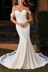 Lace Sweep Train Modern Beach Wedding Dress
