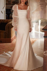Lace Trumpet/Mermaid Square Neckline Elastic Satin Wedding Dresses