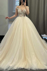 Lace/Tulle Wedding Dresses with Ball-Gown Illusion Neck and Sleeveless Design featuring Court Train