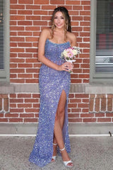 Lavender Prom Dress Mermaid Strapless Long Formal Dress With Slit