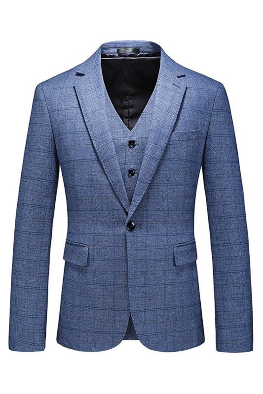 Light Blue Notched Lapel Three Piece Business Suit for Men