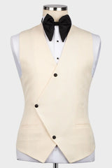 Light Champagne Three Piece Wedding Suit with Black Notched Lapel
