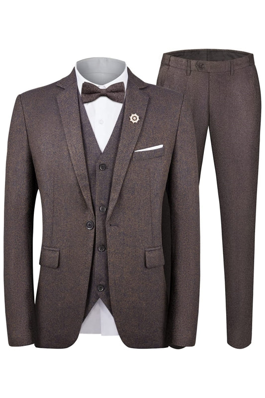 Light Coffee Three Piece Notched Lapel Business Suit for Men