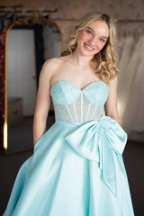 Light Green Prom Dress Corset Sweetheart Long Formal Dress With Pocket