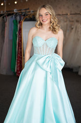 Light Green Prom Dress Corset Sweetheart Long Formal Dress With Pocket