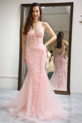 Light Green Prom Dress Mermaid Backless Long Corset Evening Dress With Appliques