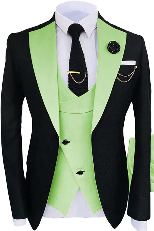 Light Green Shawl Lapel 3 Piece Slim Fit Prom Suit