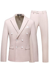 Light Pink Double Breasted Peaked Lapel Prom Suit