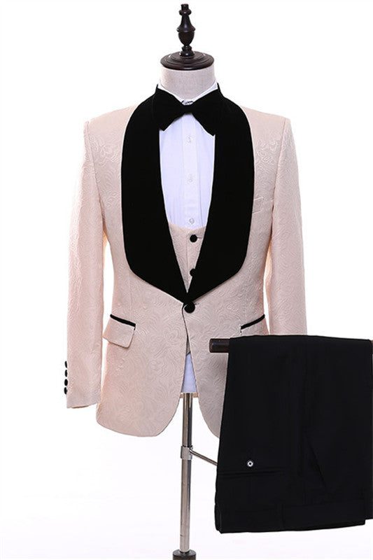 Light Pink Jacquard Three Piece Wedding Suit