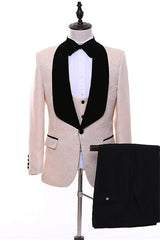 Light Pink Jacquard Three Piece Wedding Suit