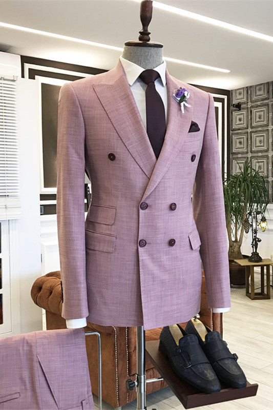 Light Purple Double Breasted Peaked Lapel Prom Suit