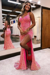 Light Purple Lace-Up Back Sequin Long Prom Dress with Fringes