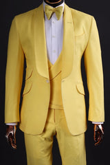 Light Yellow Shawl Lapel Three Piece Wedding Suit