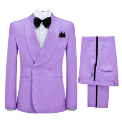 Lilac Jacquard Double Breasted Shawl Lapel Wedding Suit