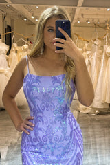 Lilac Prom Dress Mermaid Backless Long Evening Dress With Sequined Appliques