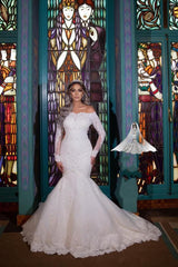 Long Mermaid Off the Shoulder Detachable Sleeve Wedding Dress