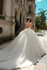 Long Princess Wedding Dress A Line Ivory Spaghetti Straps Tulle Lace Bridal Gown With Glitter