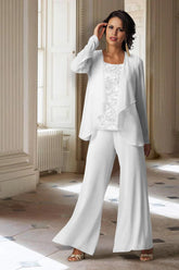 Long-Sleeve Chiffon Pantsuit with Jacket for the Mother of the Bride