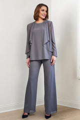 Long-Sleeve Chiffon Pantsuit with Jacket for the Mother of the Bride