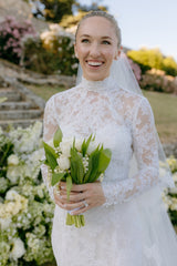 Long Sleeve Wedding Dress Ivory High Neck Lace Mermaid Bridal Gown