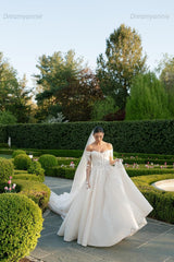 Long Sleeve Wedding Dress Off the Shoulder Beaded Lace Appliques Bridal Gown
