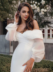 Long Sleeves Mermaid Beach Wedding Dress Off-The-Shoulder Elastic Satin Simple