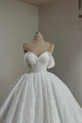 Long White Wedding Dress A Line Off The Shoulder Lace Bridal Gown With Pearls