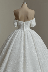 White Wedding Dress A Line Off The Shoulder Lace Bridal Gown With Pearls