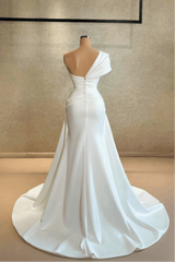White Wedding Dress Mermaid One Shoulder Satin Sleeveless Bridal Gown