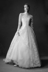 Dreamyannie Long Sleeve Wedding Dress Lace High Neck A Line Bridal Gown